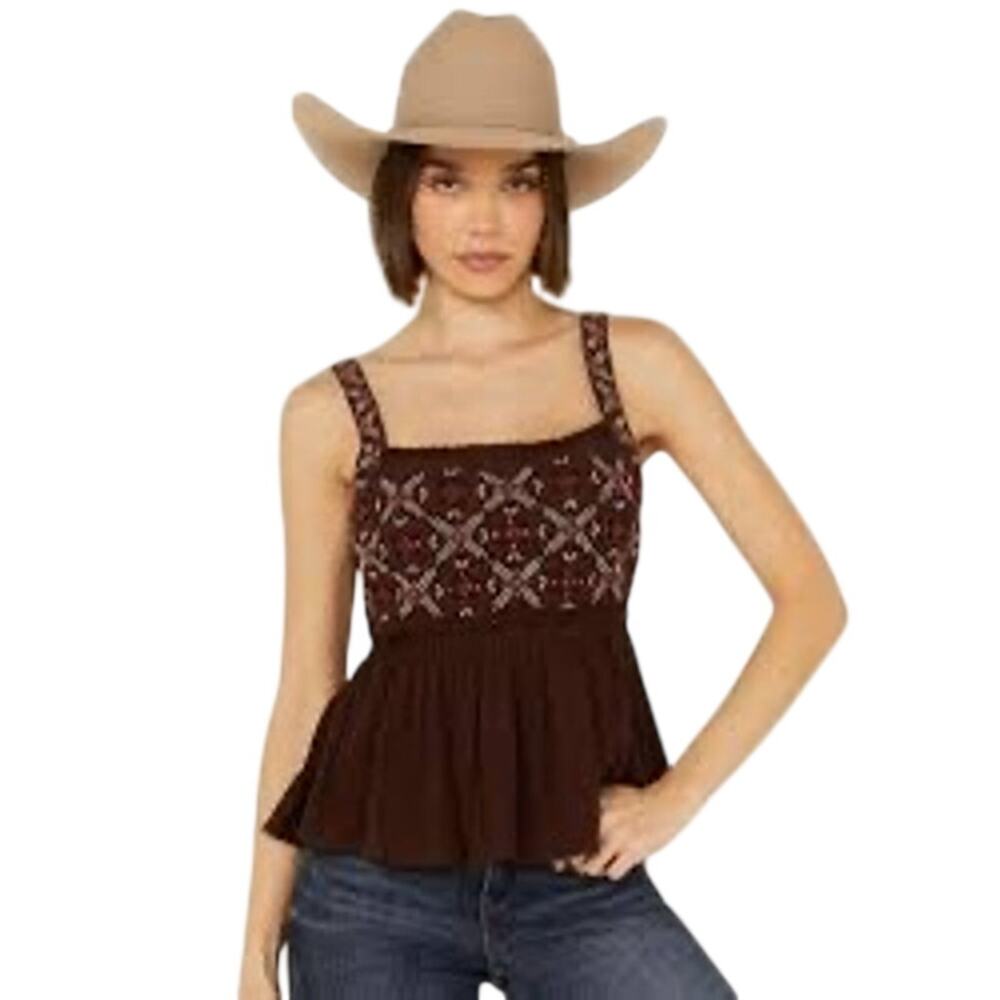 Boho country Shyanne Women's Tie Back Embellished Tank Size XL